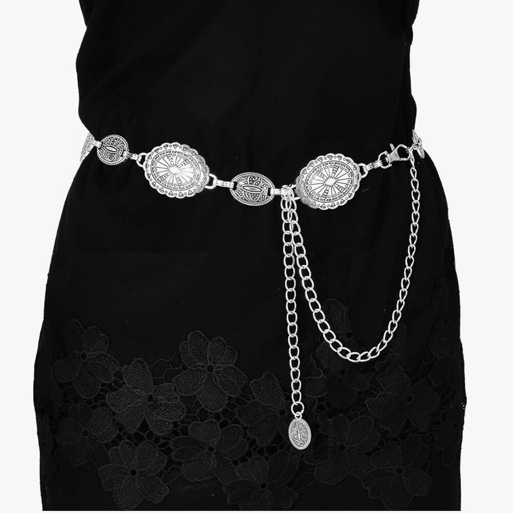 Western Metal Concho Belt for Women Boho Waist Chain Cowgirl